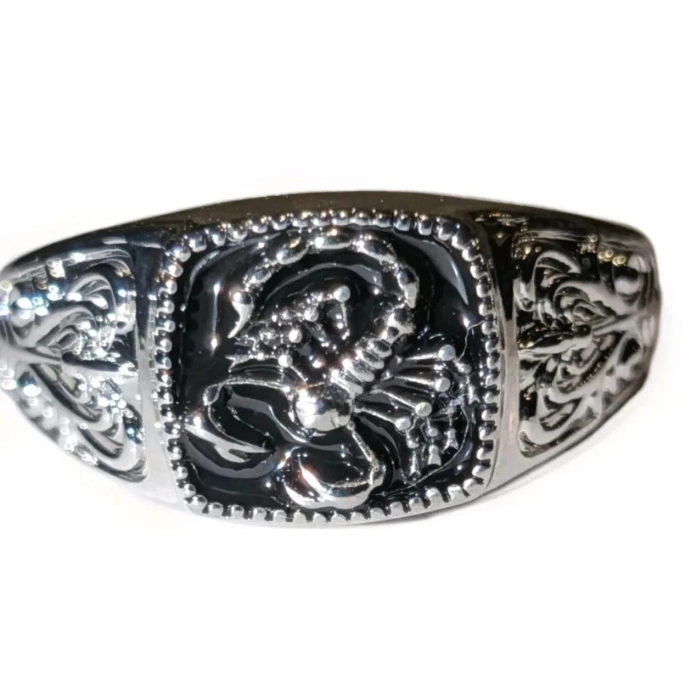 Bright Deep Black Enamel With Unique Scorpion Square Face Design Ring For Men's